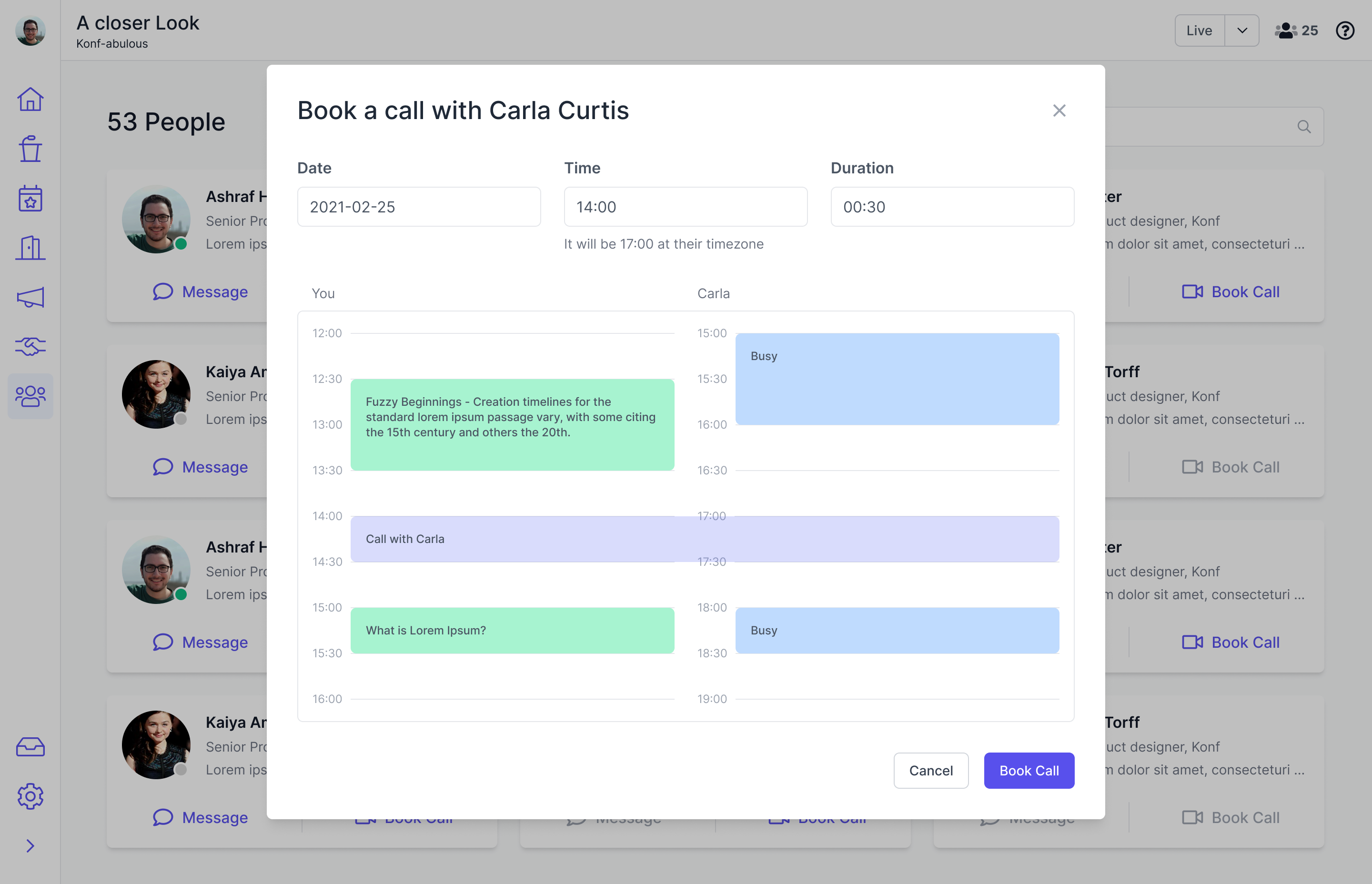 Call scheduling example